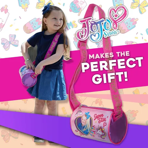 Vista 3 de JoJo Siwa Bolso bandolera para niñas bolso de mano con estampado de purpurina con correa de nailon ajustable bolso de mensajero ligero para niñas