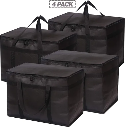 Vista 9 de Paquete de 4 bolsas de comestibles reutilizables aisladas XL con cremallera resistente parte inferior reforzada y asas, plegable, lavable