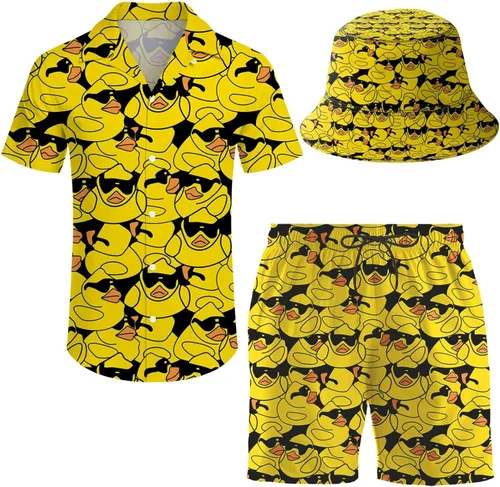 Vista 13 de Conjunto deportivo de 2 piezas para hombre, camisa hawaiana, pantalones cortos, camisa con botones y pantalones cortos con sombreros de pescador