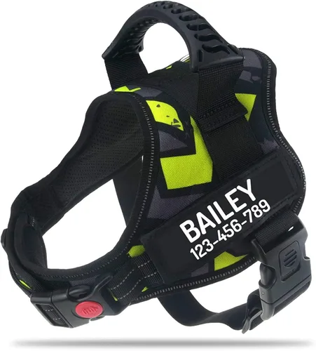 Vista 19 de Arnés de perro personalizado anti tirón con nombre y número de teléfono personalizados de PawPawify, arnés resistente para evitar tirones, Negro