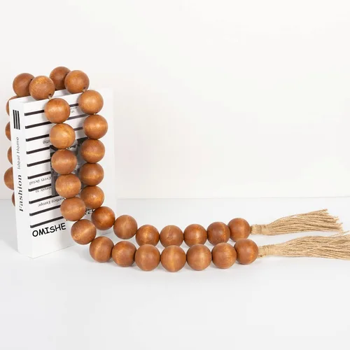 Vista 109 de OMISHE Guirnalda de cuentas de madera extra grande con cuentas de madera y borlas de 1.6 pulgadas de diámetro, cuentas decorativas rústicas de 41