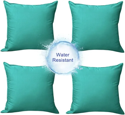 Vista 10 de 4 fundas de almohada impermeables de color azul claro para exteriores, fundas de almohada cuadradas modernas para patio, banco, muebles de patio 4