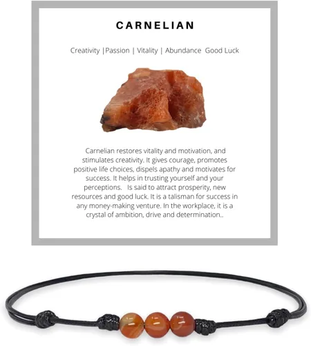 Vista 4 de Luck Strings Collar con dije de cuentas de piedras preciosas de cornalina con cordón de nailon de cera ajustable, gargantilla unisex con cuentas