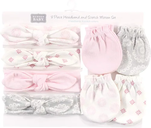 Vista 39 de Hudson Baby Conjunto de diadema de algodón y manoplas para rascar para bebé