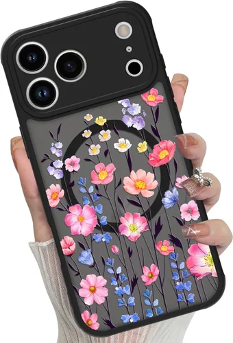 Vista 51 de Funda magnética para iPhone 17 Pro [compatible con MagSafe], bonita funda de moda con estampado de leopardo negro, translúcida, mate, parte trasera