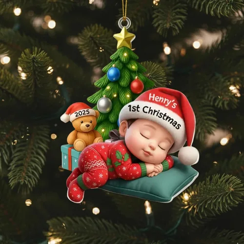 Vista 4 de Adorno personalizado para la primera Navidad del bebé 2025t 2025, adorno de coctelera personalizado con nombre, adornos personalizados de primera