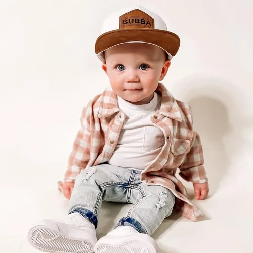 Vista 2 de Gorro de béisbol para bebé, gorra de camionero Bubba, para bebé, recién nacido, juvenil, con parche de ala plana, para verano e invierno