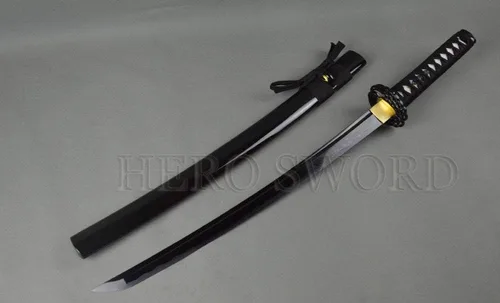 Vista 9 de Espada samurái Wakizashi hecha a mano, Katana de espiga completa, espada media, cuchillos japoneses hechos a mano listos para la batalla