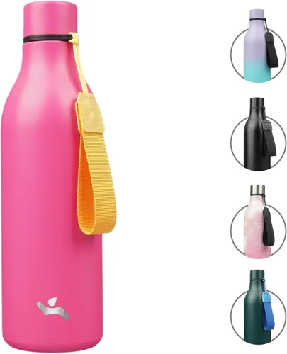 Vista 27 de Konokyo Botella de agua aislada con correa, botella de agua de acero inoxidable de 18 onzas de doble pared con aislamiento al vacío, frasco de Verde
