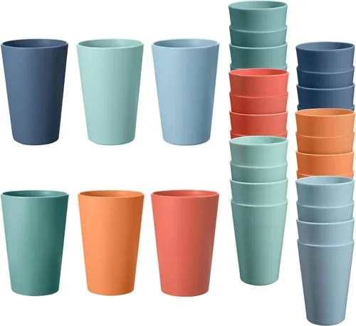 Vista 15 de Juego de 24 vasos de plástico irrompibles, vasos de plástico reutilizables de 20 onzas, vasos de agua apilables, vaso para beber para cocina
