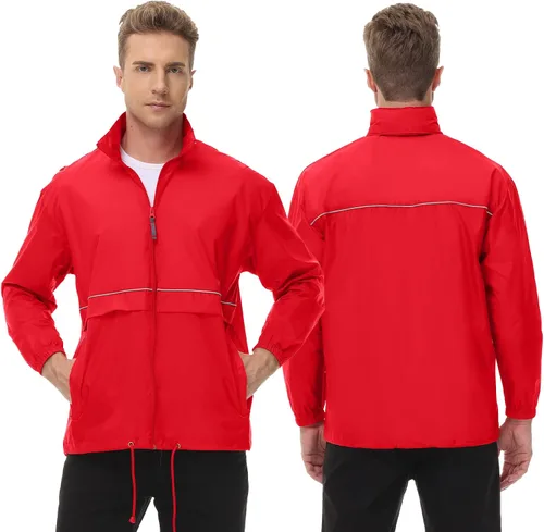 Vista 3 de TIHEEN Men's Rain Jacket Cycling Running Jackets Waterproof Raincoat with Hood Windbreaker Hiking Jacket Rain Coat
