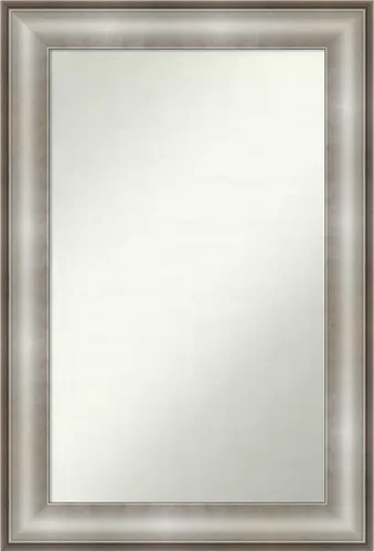 Vista 24 de Amanti Art Espejo de baño plateado para sobre el fregadero, 28 x 37 pulgadas, elegante espejo rectangular de peltre cepillado, marco de madera