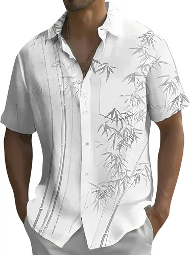 Vista 14 de Camisa hawaiana para hombre, con botones, manga corta, casual, elegante, grande y alta, floral, verano, tropical, para vacaciones
