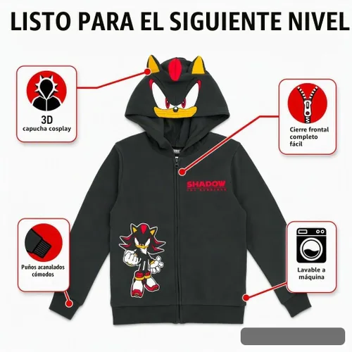 Vista 5 de SEGA Sonic the Hedgehog - Sudadera con capucha y cremallera para cosplay Sombra