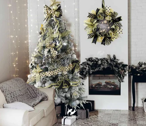 Vista 3 de HUIHUANG Cinta negra con alambre para árbol de Navidad, cintas de Navidad negras y doradas para decoración de árboles, lazos, coronas, guirnaldas
