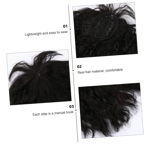 Vista 4 de KALLORY Peluca de cabello humano rizado natural, extensión de pelo sintético, cola de caballo con clip en flecos sin costuras