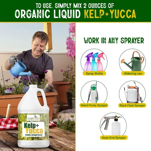 Vista 5 de GS PLANT FOODS Kelp + Yucca Liquid Plant Food Fertilizante orgánico agente humectante para huerto, césped, plántulas, plantas de interior y cultivo