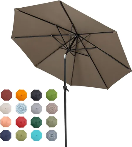 Vista 24 de Tempera Patio Market - Sombrilla de mesa para exteriores con botón de inclinación y manivela, sombrilla grande con poste resistente y toldo Beige