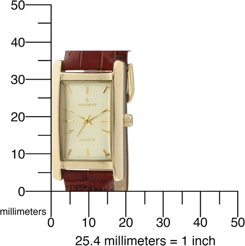 Vista 5 de Peugeot - Reloj clásico chapado en oro de 14 quilates para mujer, caja rectangular en forma de tanque con correa de cuero y esfera fácil de leer