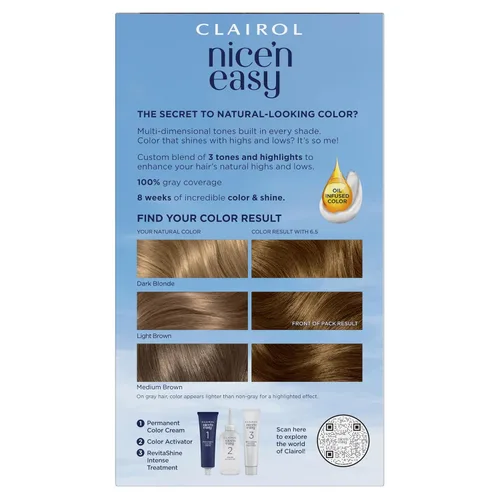 Vista 2 de Clairol Nice'n Easy Tinte Permanente para el Cabello, 6.5 Castaño Más Claro, Paquete de 3 Clairol Nice'n Easy - Tinte permanente para el cabello