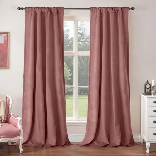 Vista 2 de BGment Cortinas de terciopelo rosa polvoriento, 2 paneles de 84 pulgadas, 2 paneles para sala de estar, aislamiento térmico de lujo, reducen