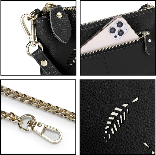 Vista 4 de YALUXE Clutch Wristlet - Cartera de piel auténtica con bloqueo RFID y cadena de hombro