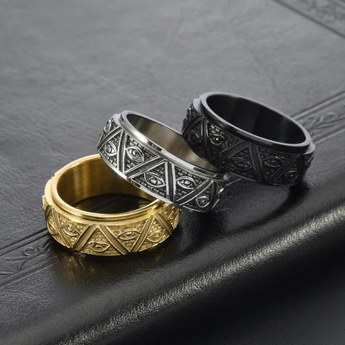 Vista 8 de Nanafast Anillos giratorios de ojo turco de 0.315 in para hombres, anillos de acero inoxidable para hombres y mujeres, anillo de plata negra, anillo
