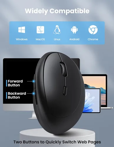 Vista 6 de TECKNET Ratón Ergonómico, Ratón Vertical Inalámbrico Bluetooth, Batería Recargable, Clics Silenciosos, DPI Ajustable de 4800, Conexión BT5.0/3.0