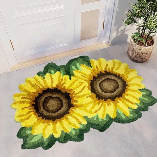 Vista 2 de USTIDE Tapete de área de girasol, tapete de flores amarillas, bonito tapete para baño y cocina, tapete hecho a mano, lavable, floral
