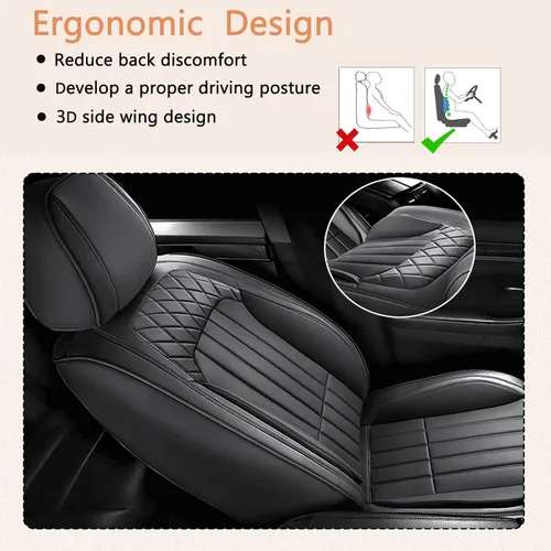 Vista 5 de Fundas de asiento de automóvil para Kia Optima 2002-2020: juego completo de cojines de asiento de vehículo, de cuero impermeable, protector Set