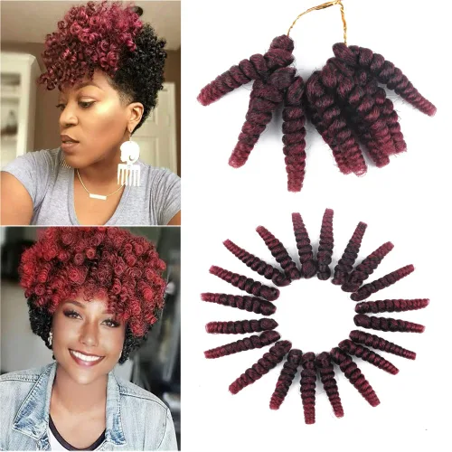Vista 22 de Saniay - 3 paquetes de trenzas de ganchillo cortas trenzadas de ganchillo con espiral, rizos con espiral jamaicana, 20 mechones por paquete