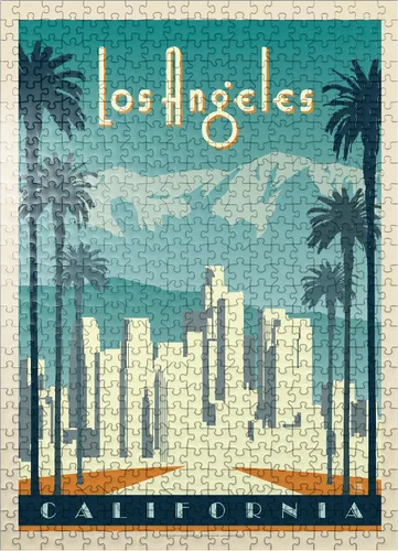 Vista 9 de MyPuzzle Los Angeles Skyline, póster vintage, rompecabezas de 100 piezas para adultos