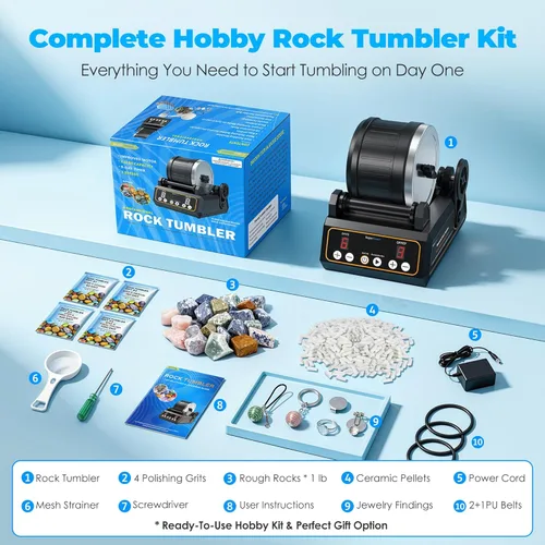 Vista 8 de K1 Rock Tumbler Kit – Pulidor de rocas giratorio fiable para adultos, principiantes y aficionados, barril de goma silencioso de 2.5 libras con 3