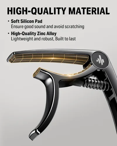 Vista 5 de Donner Cejilla para guitarra eléctrica y acústica DC-2, Ukelele Capo Negro con 4 púas