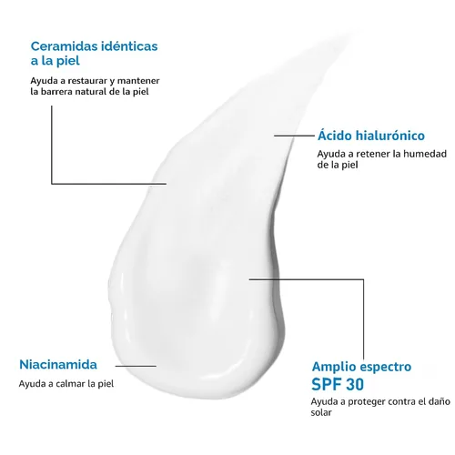 Vista 3 de CeraVe AM Loción hidratante facial con SPF 30, hidratante facial sin aceite con SPF, formulado con ácido hialurónico, niacinamida y ceramidas,