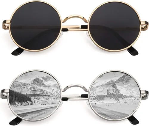 Vista 42 de CGID Gafas de sol unisex polarizadas redondas E01 Lennon