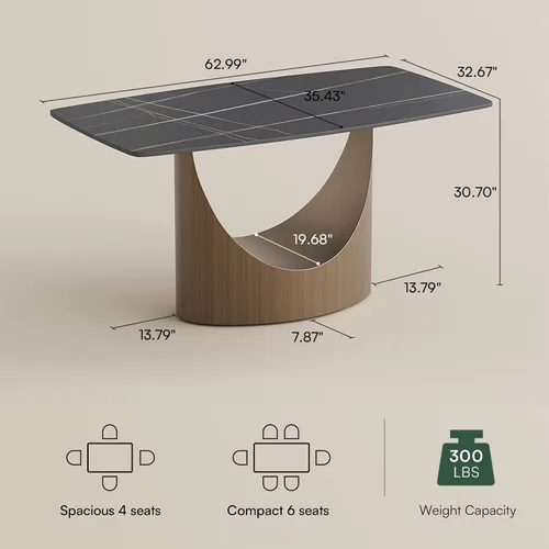 Vista 2 de POVISON Mesa de Comedor Moderna Hobart de 63" para 4, Mesa de Comedor Rectangular de Servicio Pesado Negro Mate, Superficie de Mesa de Comedor