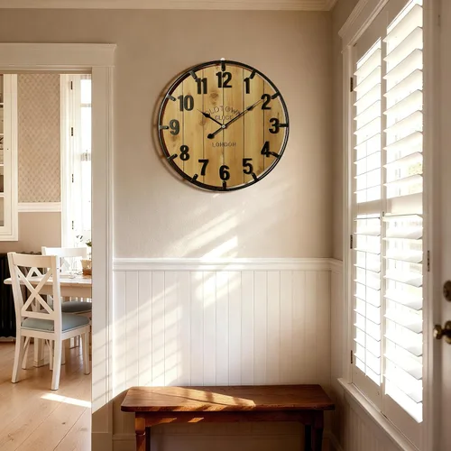 Vista 4 de Vantic Farmhouse - Reloj de pared decorativo extra grande de 24 pulgadas con círculo de metal, reloj de pared de madera de gran tamaño con número