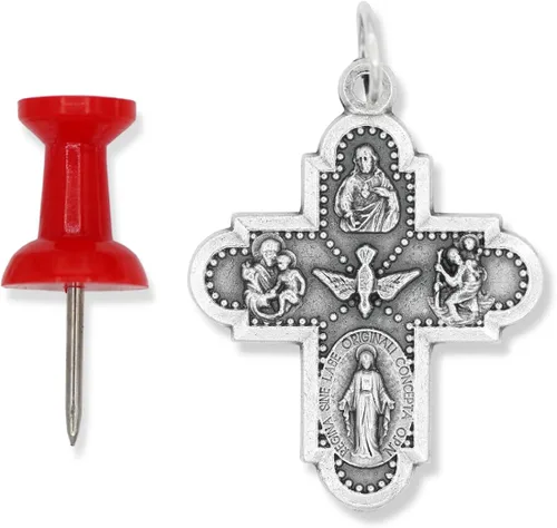 Vista 5 de Paquete de 10 medallas de cruz de cinco vías ovaladas de plata oxidadas de 1 18 pulgadas para collar medallas para joyería católica fabricado