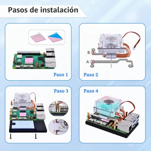 Vista 7 de GeeekPi Enfriador de CPU de bajo perfil para Raspberry Pi 5, ventilador de 4 pines con disipador de calor de aluminio para Raspberry Pi 5 8GB 4GB