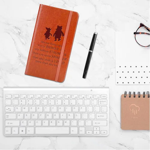 Vista 6 de JOHSBYD Pooh Bear - Cuaderno de cuero con texto en inglés "Always Remember You're Braver Than You Believe", regalo de amistad para mujeres y A6.