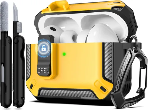 Vista 12 de RFUNGUANGO Funda protectora para AirPods Pro de 3ª generación con kit de limpieza, funda rígida militar con bloqueo para AirPod Pro 3ª