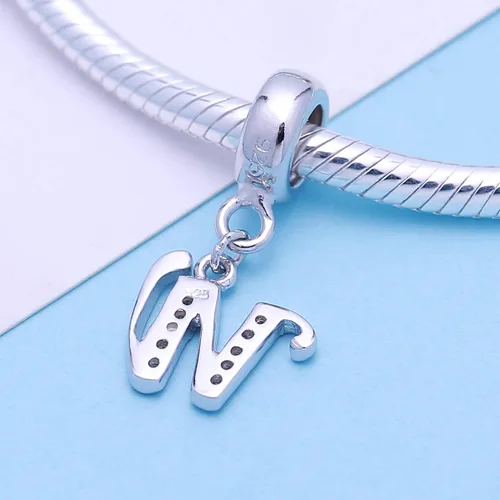 Vista 95 de ABUN Abalorio de plata de ley 925 con letra A a la Z, espaciador de inicial, con circonita cúbica transparete colgante, auténtica, para pulseras