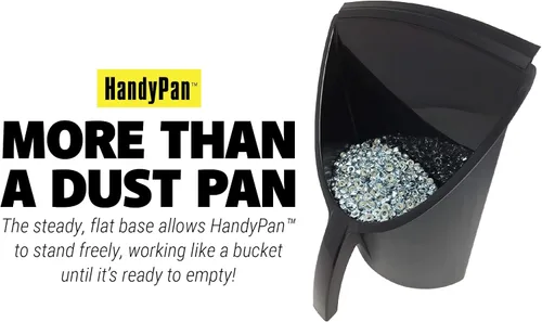 Vista 3 de HandyPan - Recogedor resistente, color negro, grande, fabricado en los Estados Unidos con borde de sellado apretado para mantener el polvo