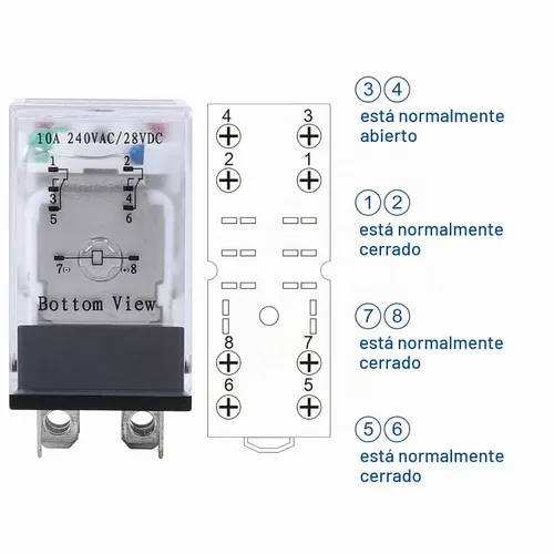 Vista 5 de Relé de potencia electromagnética, bobina de relé de CA de 8 pines 10A 12 con base de enchufe, indicador LED, DPDT 2NO 2NC - MY2NJ