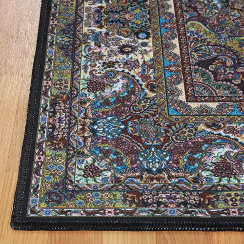 Vista 3 de SUPERIOR Medallion - Alfombra lavable, respaldo de algodón, alfombra para mesa de comedor, alfombra para vestíbulo, de fácil cuidado, alfombra Negro