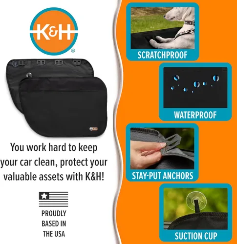 Vista 3 de K&H - Protector de puerta de coche para perros, paquete de 2, 27 x 19 Negro