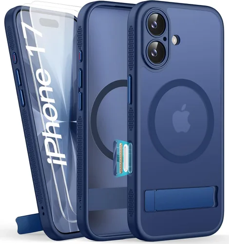 Vista 20 de BXYJY Funda magnética para iPhone Air con soporte, compatible con MagSafe, botón de control de cámara, protección completa de la lente, caída