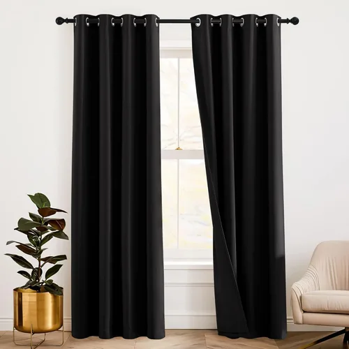 Vista 44 de RYB HOME - Cortinas con cancelación de ruido de 63 pulgadas de largo, juego de 2 paneles, 3 capas totales, cortinas opacas, insonorizadas