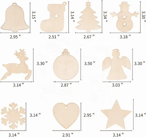 Vista 3 de Max Fun - 100 piezas de adornos de Navidad de madera en blanco
